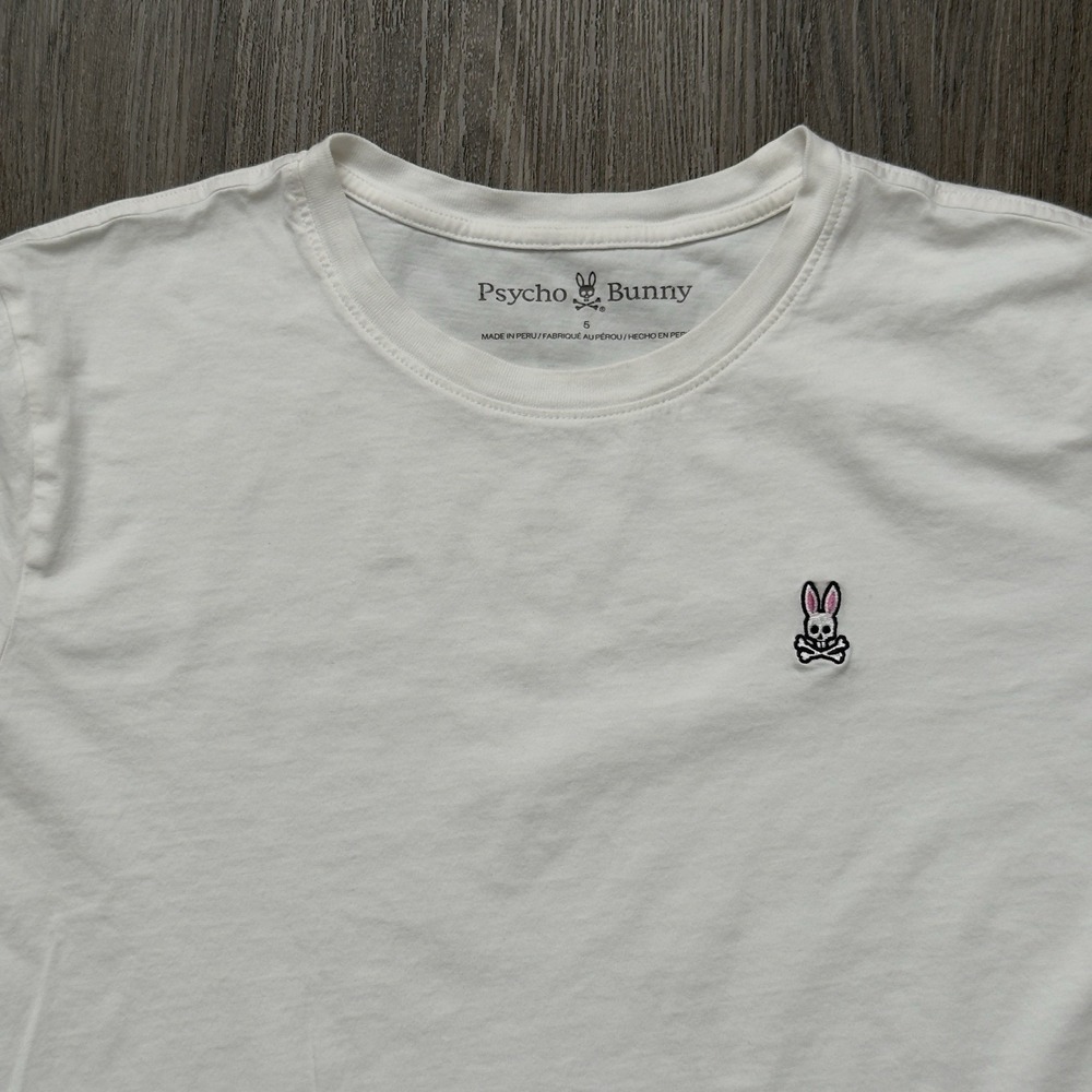 Psycho Bunny Shirt Mens Large White V Neck Embroidered Bunny Skull Casual Tee